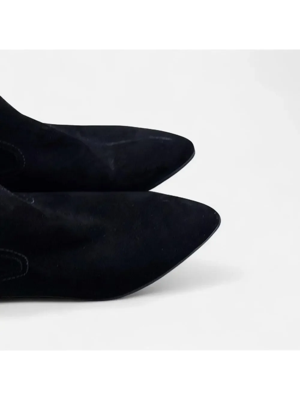 Black Faux Suede Embroidered Tall Cowboy Boots in Black